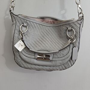 Coach Silver Woven Leather Shoulder Bag
